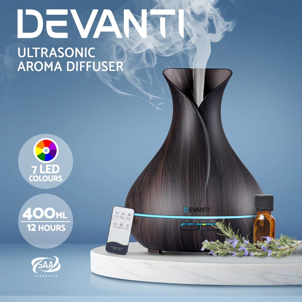 Devanti Appliances > Aroma Diffusers & Humidifiers > Aroma Diffusers Devanti Aroma Diffuser Aromatherapy Dark Wood 400ml