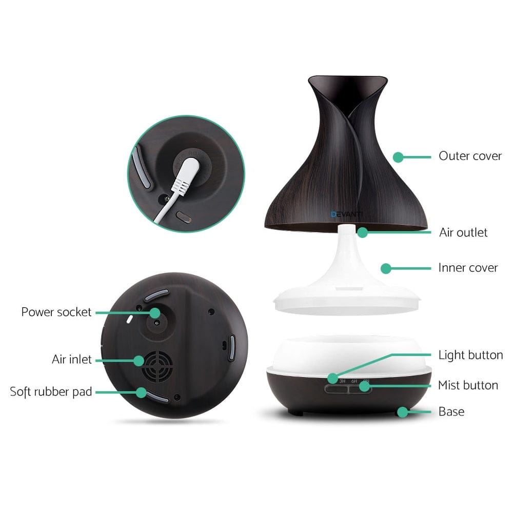 Devanti Appliances > Aroma Diffusers & Humidifiers > Aroma Diffusers Devanti Aroma Diffuser Aromatherapy Dark Wood 400ml