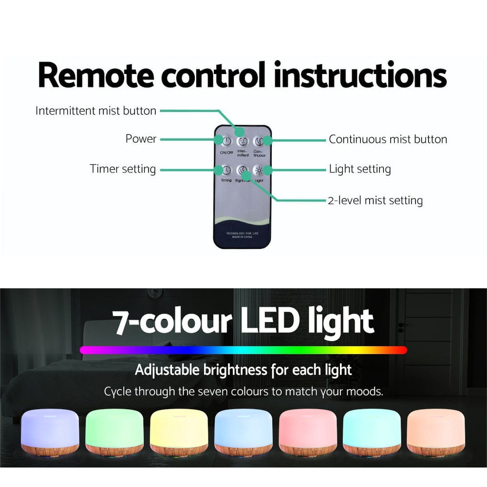 Devanti Appliances > Aroma Diffusers & Humidifiers > Aroma Diffusers Devanti Aroma Diffuser Aromatherapy Humidifier 500ml