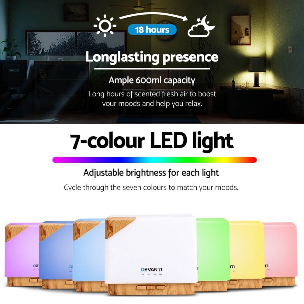 Devanti Appliances > Aroma Diffusers & Humidifiers > Aroma Diffusers Devanti Aroma Diffuser Aromatherapy Humidifier 600ml
