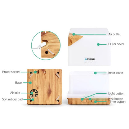 Devanti Appliances > Aroma Diffusers & Humidifiers > Aroma Diffusers Devanti Aroma Diffuser Aromatherapy Humidifier 600ml