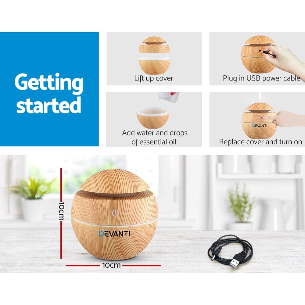 Devanti Appliances > Aroma Diffusers & Humidifiers > Aroma Diffusers Devanti Aroma Diffuser Aromatherapy Light Wood 130ml