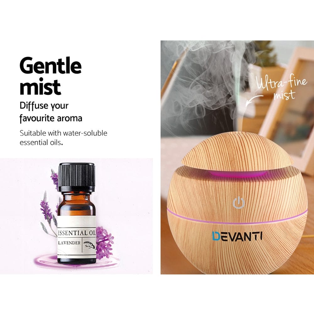 Devanti Appliances > Aroma Diffusers & Humidifiers > Aroma Diffusers Devanti Aroma Diffuser Aromatherapy Light Wood 130ml