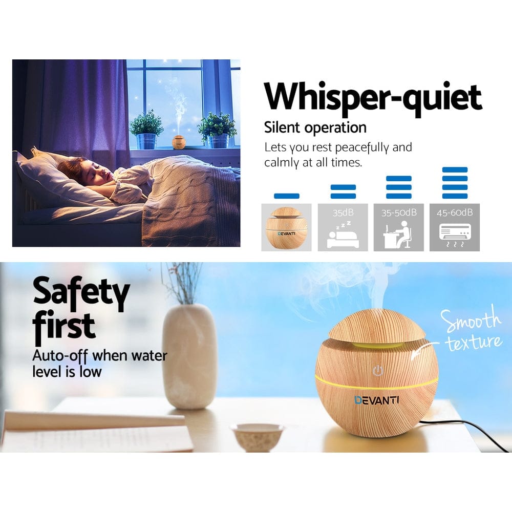 Devanti Appliances > Aroma Diffusers & Humidifiers > Aroma Diffusers Devanti Aroma Diffuser Aromatherapy Light Wood 130ml