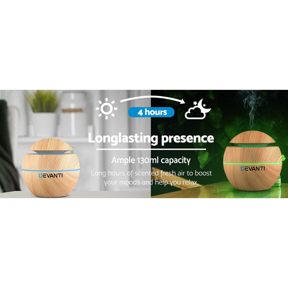 Devanti Appliances > Aroma Diffusers & Humidifiers > Aroma Diffusers Devanti Aroma Diffuser Aromatherapy Light Wood 130ml