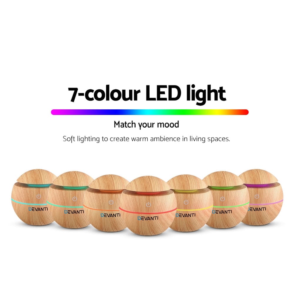 Devanti Appliances > Aroma Diffusers & Humidifiers > Aroma Diffusers Devanti Aroma Diffuser Aromatherapy Light Wood 130ml