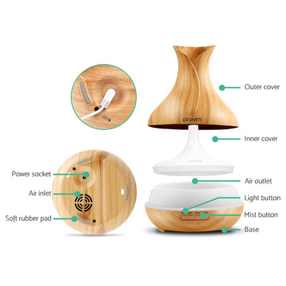 Devanti Appliances > Aroma Diffusers & Humidifiers > Aroma Diffusers Devanti Aroma Diffuser Aromatherapy Light Wood 400ml