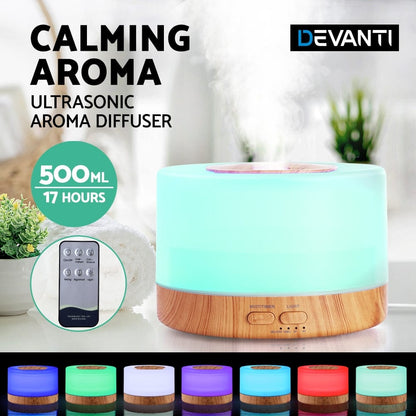 Devanti Appliances > Aroma Diffusers & Humidifiers > Aroma Diffusers Devanti Aroma Diffuser Aromatherapy Light Wood 500ml
