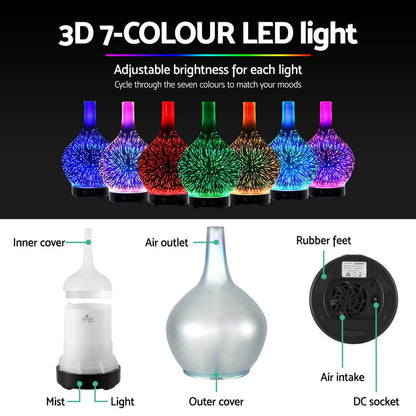 Devanti Appliances > Aroma Diffusers & Humidifiers > Aroma Diffusers Devanti Ultrasonic Aroma Aromatherapy Diffuser 3D Light Oil Firework Humidifier
