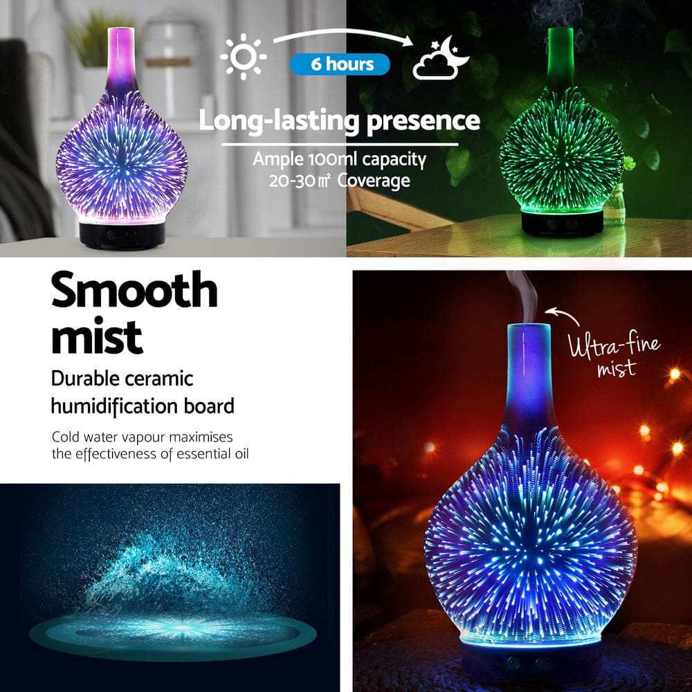 Devanti Appliances > Aroma Diffusers & Humidifiers > Aroma Diffusers Devanti Ultrasonic Aroma Aromatherapy Diffuser 3D Light Oil Firework Humidifier
