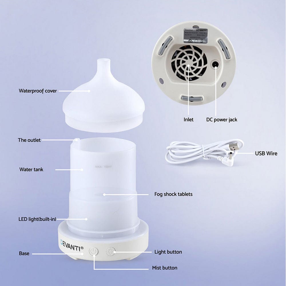 Devanti Appliances > Aroma Diffusers & Humidifiers > Aroma Diffusers Devanti Ultrasonic Aroma Diffuser Aromatherapy 100ml LED Lights Iron Humidifier Forest