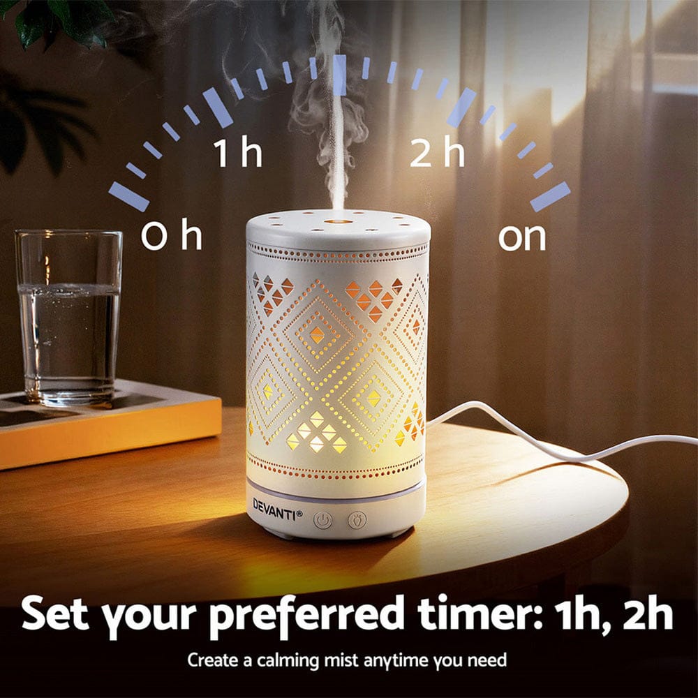 Devanti Appliances > Aroma Diffusers & Humidifiers > Aroma Diffusers Devanti Ultrasonic Aroma Diffuser Aromatherapy 100ml LED Lights Iron Humidifier Forest