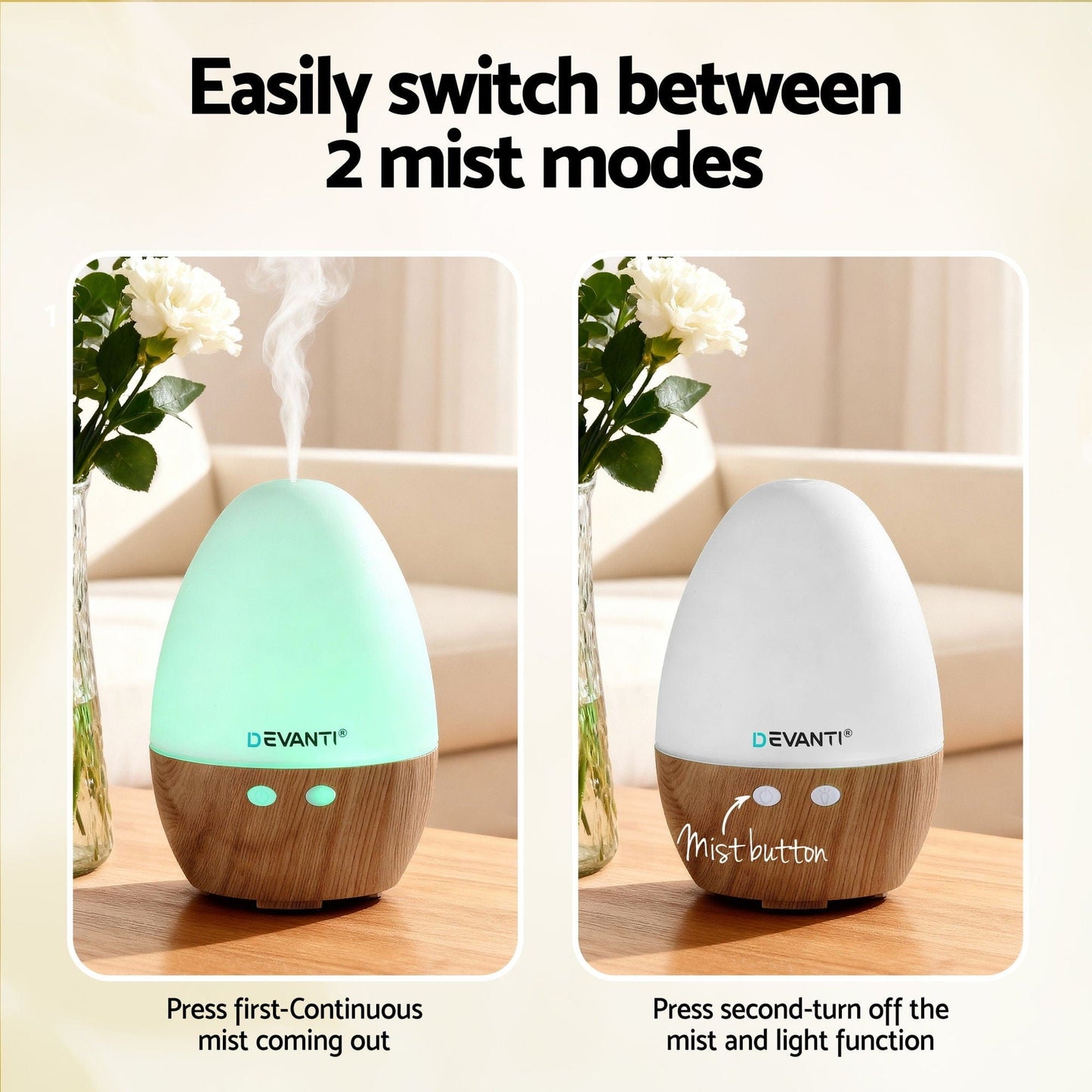 Devanti Appliances > Aroma Diffusers & Humidifiers > Aroma Diffusers Devanti Ultrasonic Aroma Diffuser Aromatherapy 130ml LED Lights Iron Humidifier Forest