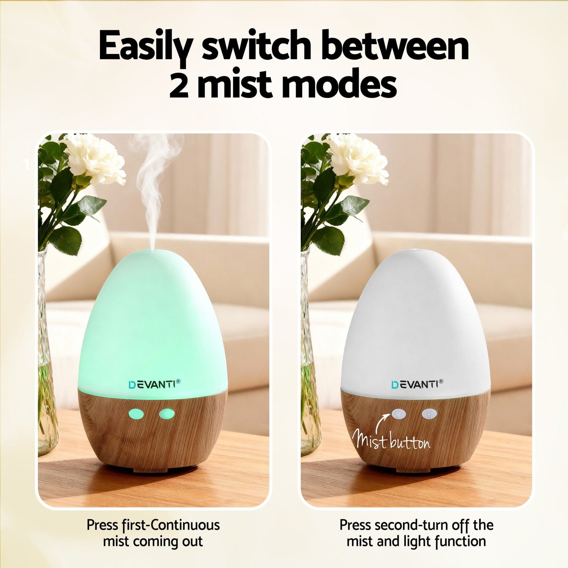 Devanti Appliances > Aroma Diffusers & Humidifiers > Aroma Diffusers Devanti Ultrasonic Aroma Diffuser Aromatherapy 130ml LED Lights Iron Humidifier Forest