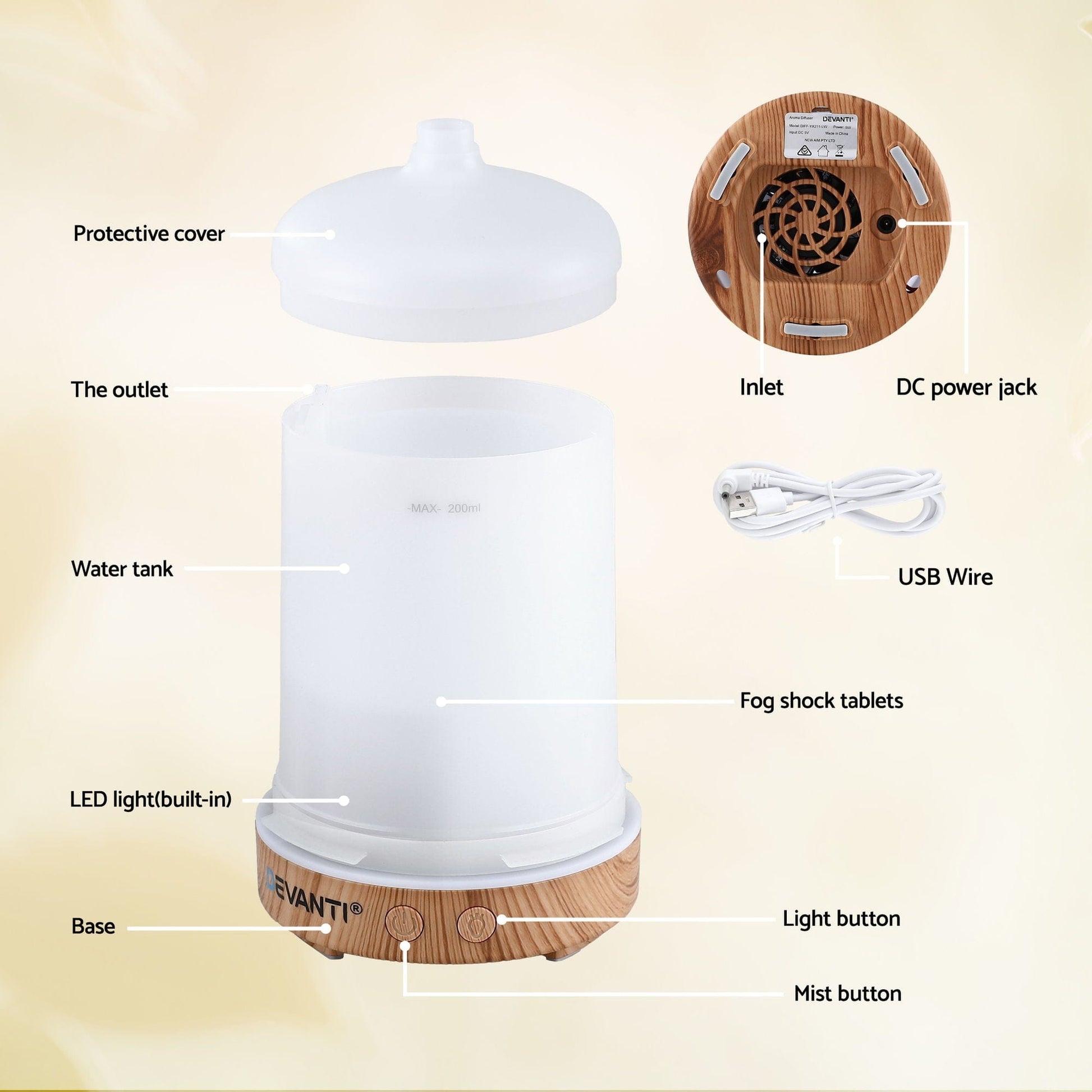 Devanti Appliances > Aroma Diffusers & Humidifiers > Aroma Diffusers Devanti Ultrasonic Aroma Diffuser Aromatherapy 200ml LED Lights Iron Humidifier Forest
