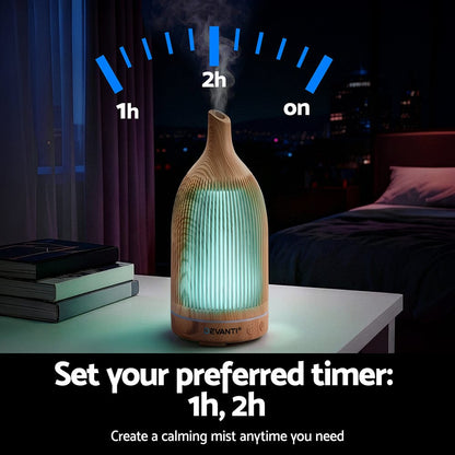 Devanti Appliances > Aroma Diffusers & Humidifiers > Aroma Diffusers Devanti Ultrasonic Aroma Diffuser Aromatherapy 200ml LED Lights Iron Humidifier Forest Light wood grain