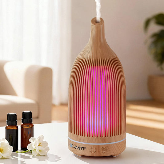 Devanti Appliances > Aroma Diffusers & Humidifiers > Aroma Diffusers Devanti Ultrasonic Aroma Diffuser Aromatherapy 200ml LED Lights Iron Humidifier Forest Light wood grain