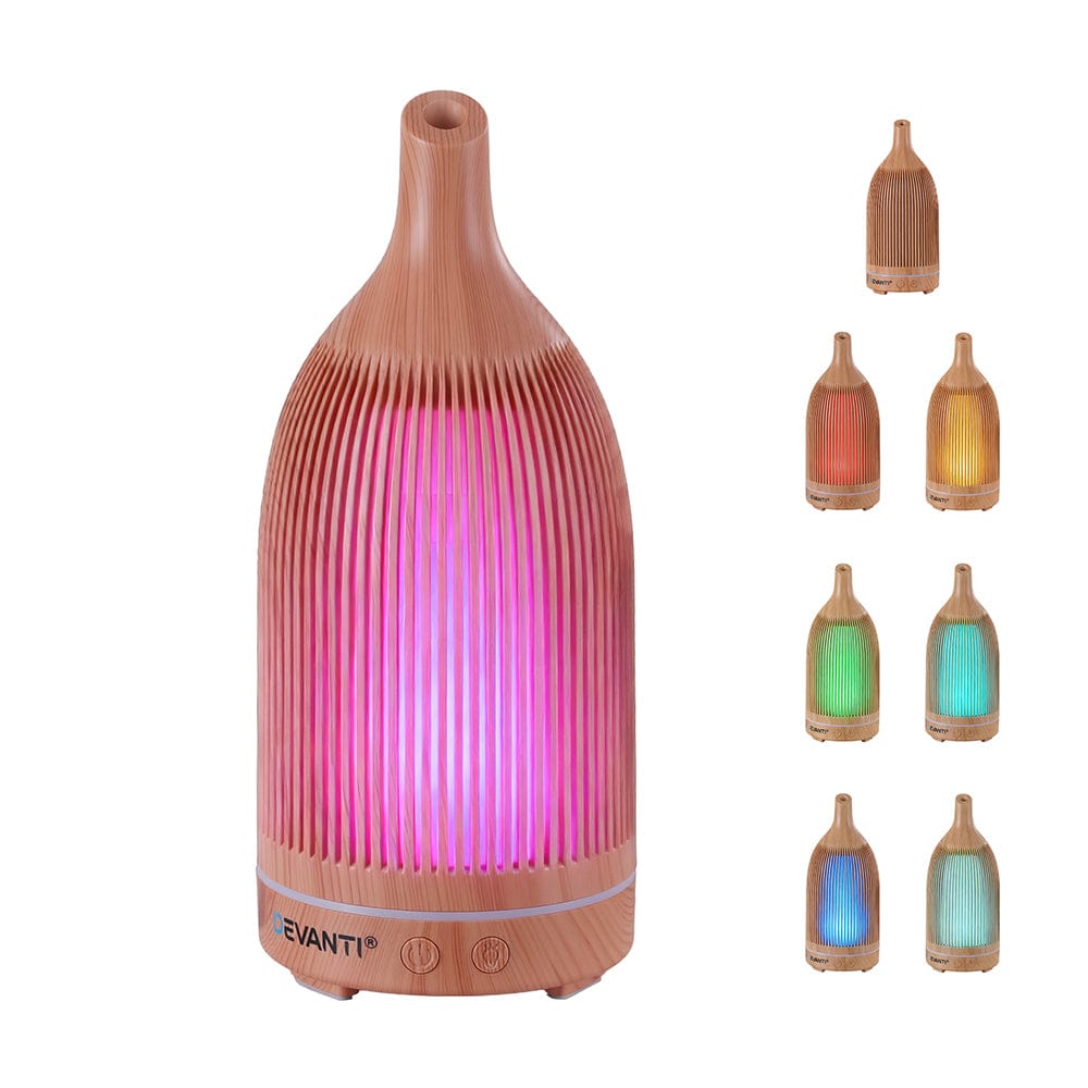 Devanti Appliances > Aroma Diffusers & Humidifiers > Aroma Diffusers Devanti Ultrasonic Aroma Diffuser Aromatherapy 200ml LED Lights Iron Humidifier Forest Light wood grain