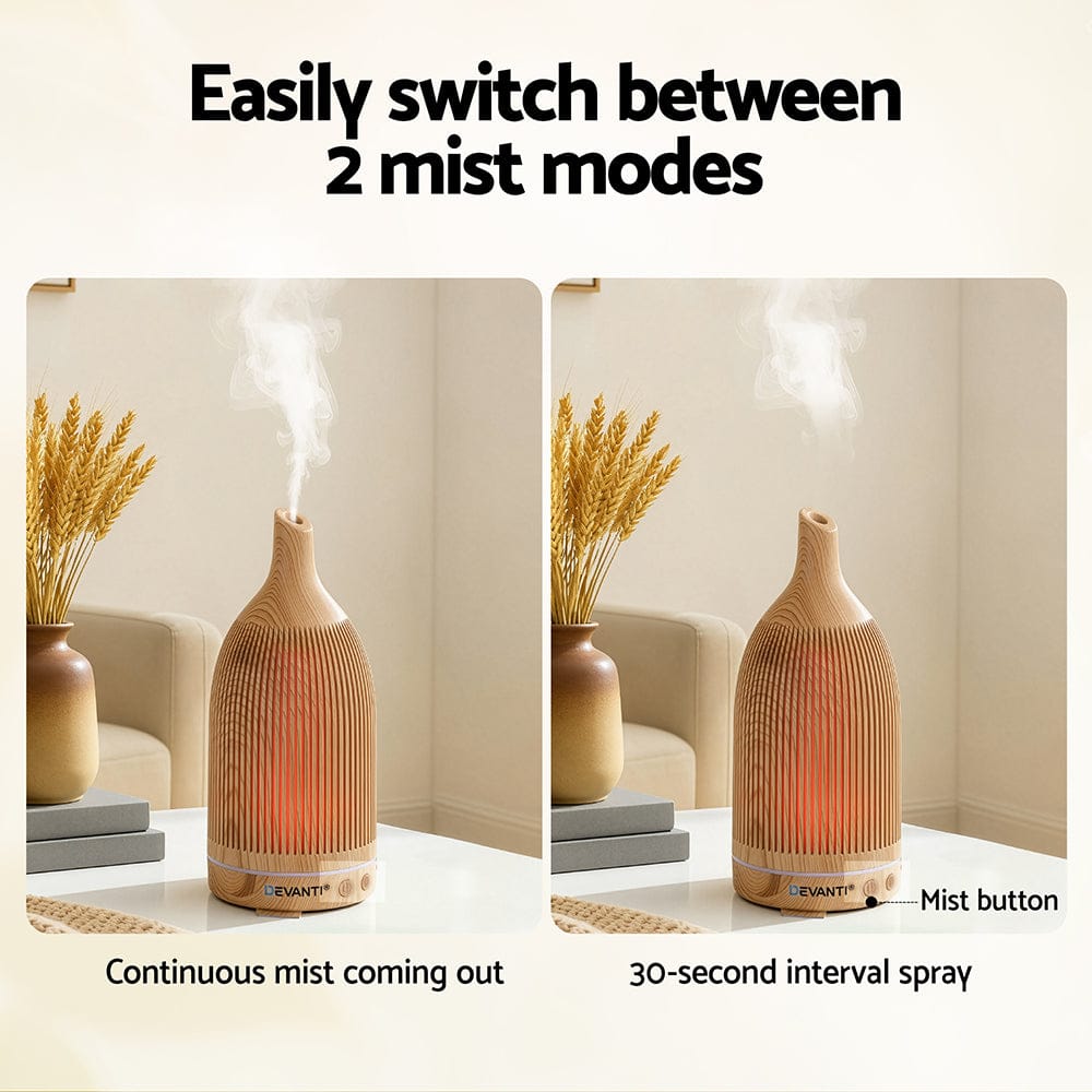 Devanti Appliances > Aroma Diffusers & Humidifiers > Aroma Diffusers Devanti Ultrasonic Aroma Diffuser Aromatherapy 200ml LED Lights Iron Humidifier Forest Light wood grain