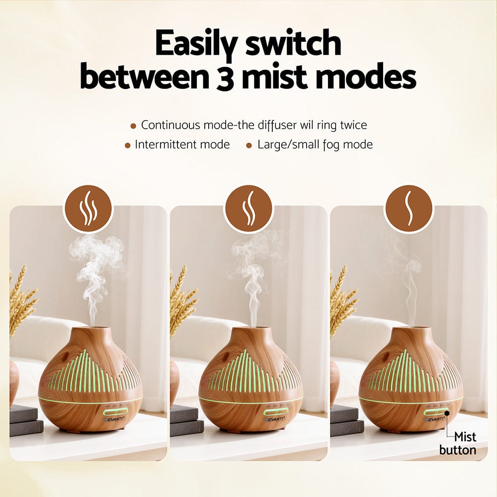 Devanti Appliances > Aroma Diffusers & Humidifiers > Aroma Diffusers Devanti Ultrasonic Aroma Diffuser Aromatherapy 400ml LED Lights Iron Humidifier Forest Light wood grain