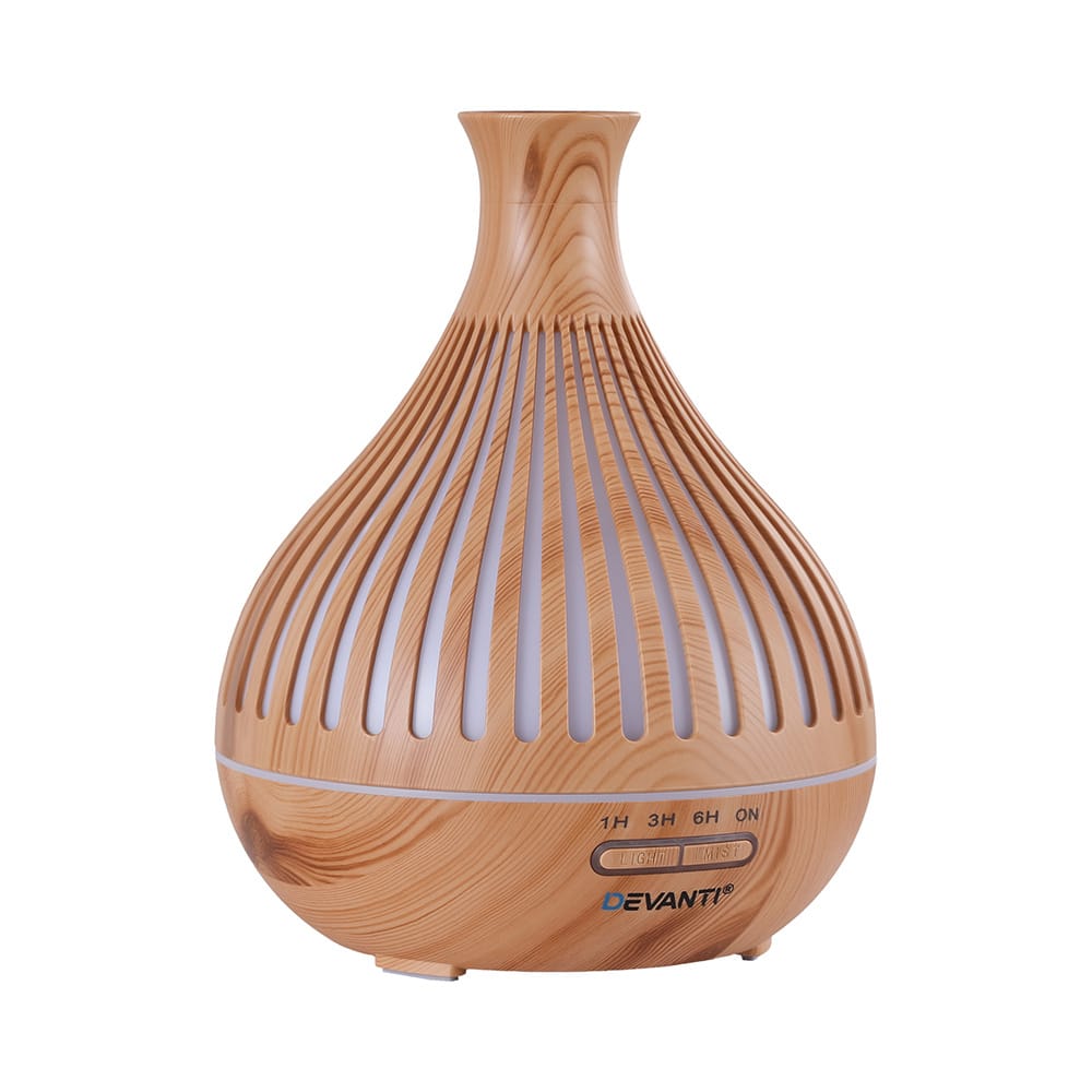 Devanti Appliances > Aroma Diffusers & Humidifiers > Aroma Diffusers Devanti Ultrasonic Aroma Diffuser Aromatherapy 400ml LED Lights Iron Humidifier Forest Light wood grain