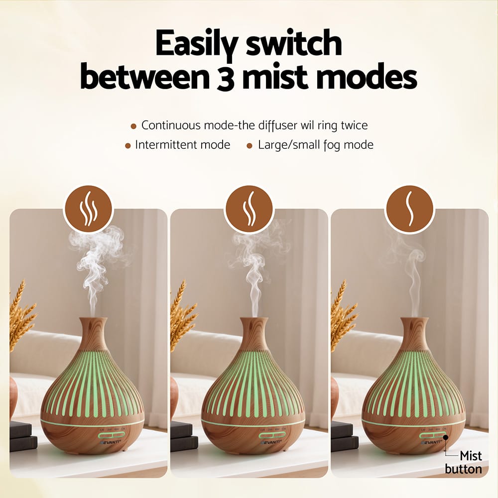 Devanti Appliances > Aroma Diffusers & Humidifiers > Aroma Diffusers Devanti Ultrasonic Aroma Diffuser Aromatherapy 400ml LED Lights Iron Humidifier Forest Light wood grain