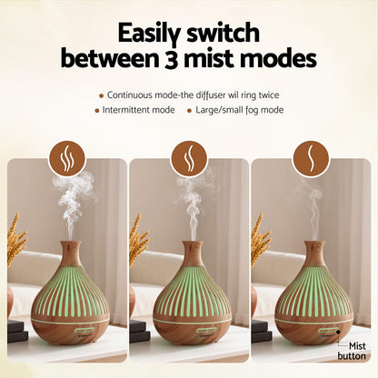 Devanti Appliances > Aroma Diffusers & Humidifiers > Aroma Diffusers Devanti Ultrasonic Aroma Diffuser Aromatherapy 400ml LED Lights Iron Humidifier Forest Light wood grain
