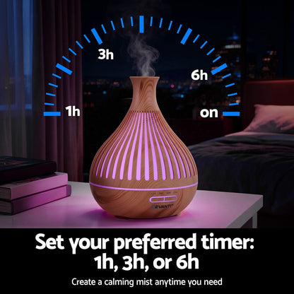 Devanti Appliances > Aroma Diffusers & Humidifiers > Aroma Diffusers Devanti Ultrasonic Aroma Diffuser Aromatherapy 400ml LED Lights Iron Humidifier Forest Light wood grain