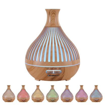 Devanti Appliances > Aroma Diffusers & Humidifiers > Aroma Diffusers Devanti Ultrasonic Aroma Diffuser Aromatherapy 400ml LED Lights Iron Humidifier Forest Light wood grain
