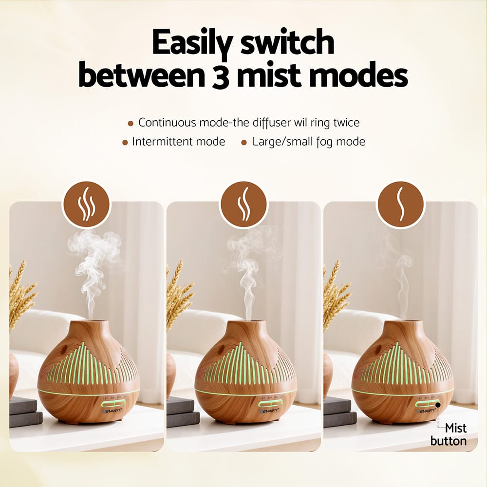 Devanti Appliances > Aroma Diffusers & Humidifiers > Aroma Diffusers Devanti Ultrasonic Aroma Diffuser Aromatherapy 400ml LED Lights Iron Humidifier Forest Light wood grain