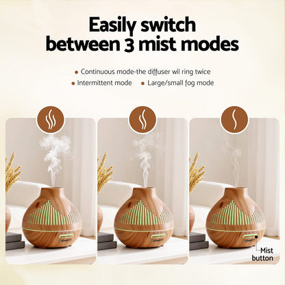 Devanti Appliances > Aroma Diffusers & Humidifiers > Aroma Diffusers Devanti Ultrasonic Aroma Diffuser Aromatherapy 400ml LED Lights Iron Humidifier Forest Light wood grain