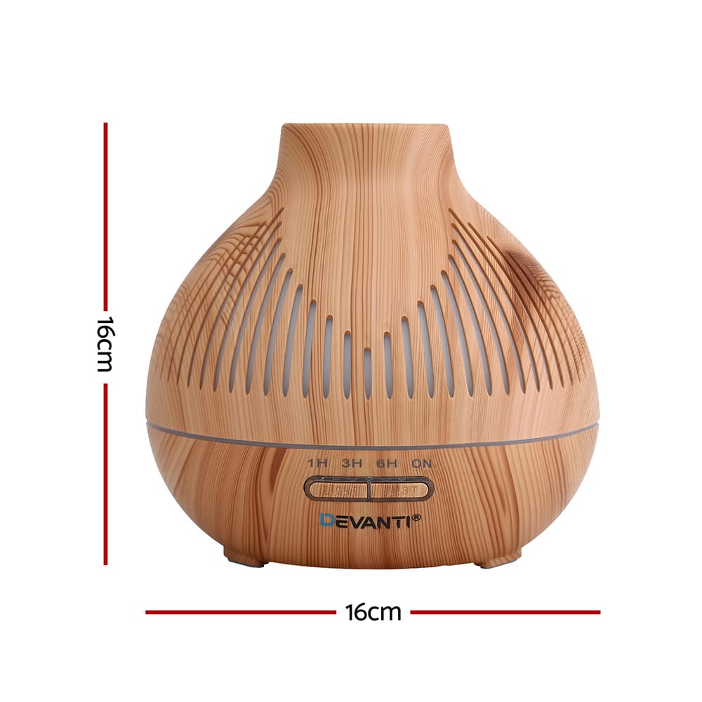 Devanti Appliances > Aroma Diffusers & Humidifiers > Aroma Diffusers Devanti Ultrasonic Aroma Diffuser Aromatherapy 400ml LED Lights Iron Humidifier Forest Light wood grain