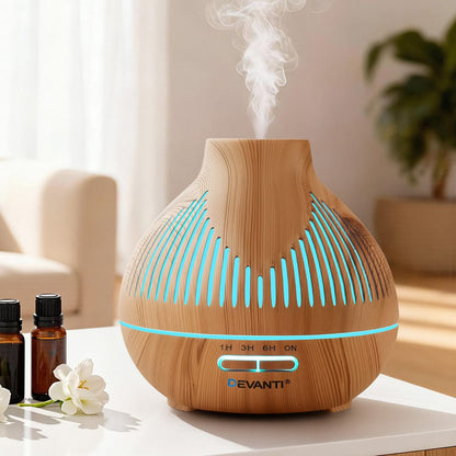 Devanti Appliances > Aroma Diffusers & Humidifiers > Aroma Diffusers Devanti Ultrasonic Aroma Diffuser Aromatherapy 400ml LED Lights Iron Humidifier Forest Light wood grain