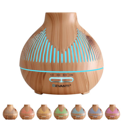 Devanti Appliances > Aroma Diffusers & Humidifiers > Aroma Diffusers Devanti Ultrasonic Aroma Diffuser Aromatherapy 400ml LED Lights Iron Humidifier Forest Light wood grain