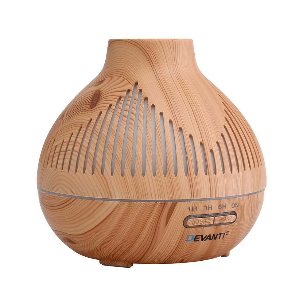 Devanti Appliances > Aroma Diffusers & Humidifiers > Aroma Diffusers Devanti Ultrasonic Aroma Diffuser Aromatherapy 400ml LED Lights Iron Humidifier Forest Light wood grain