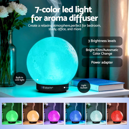 Devanti Appliances > Aroma Diffusers & Humidifiers > Aroma Diffusers Devanti Ultrasonic Aroma Diffuser Aromatherapy Moon Lamp 100ml