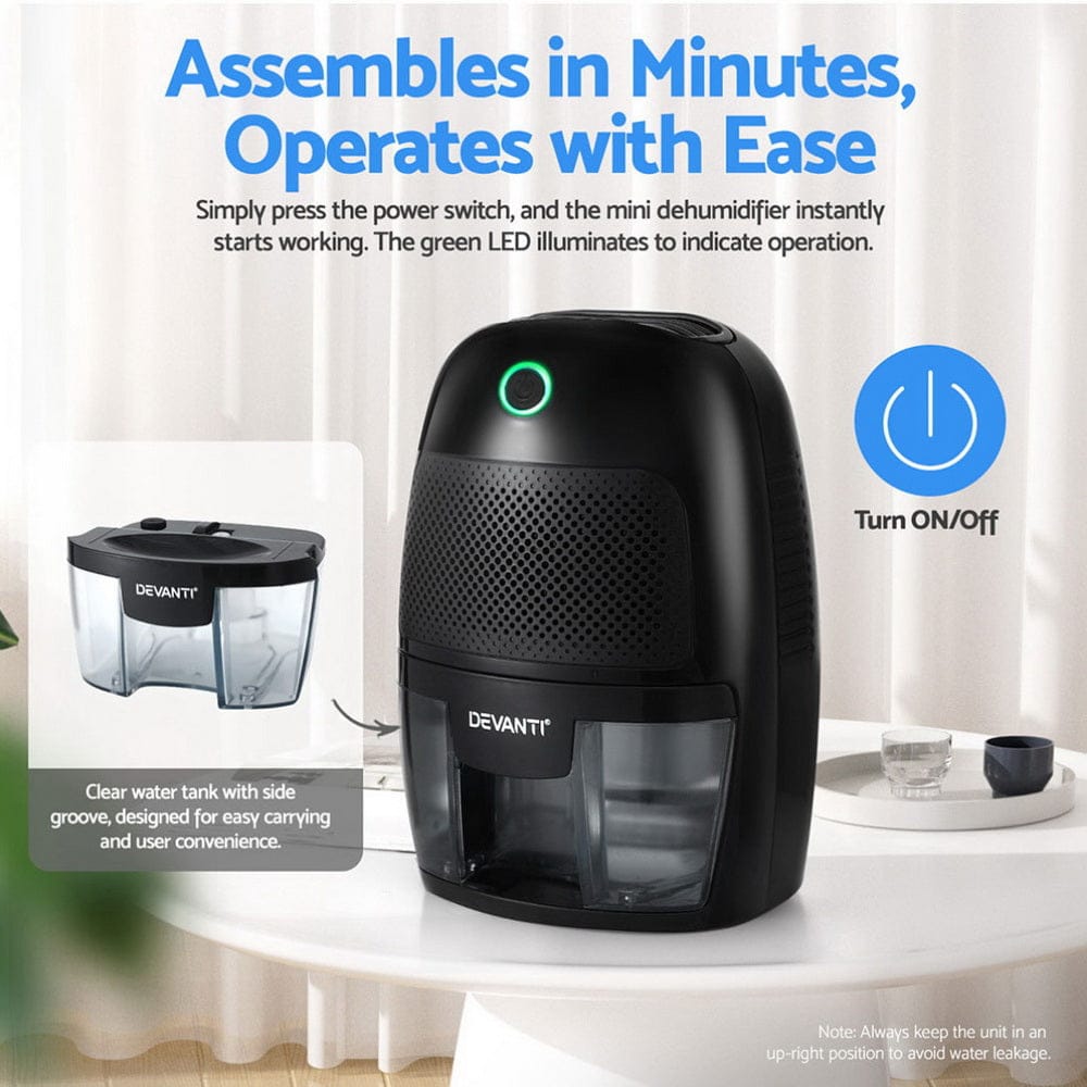 Devanti Appliances > Aroma Diffusers & Humidifiers > Dehumidifiers Devanti Dehumidifier 600ML Air Purifier Black
