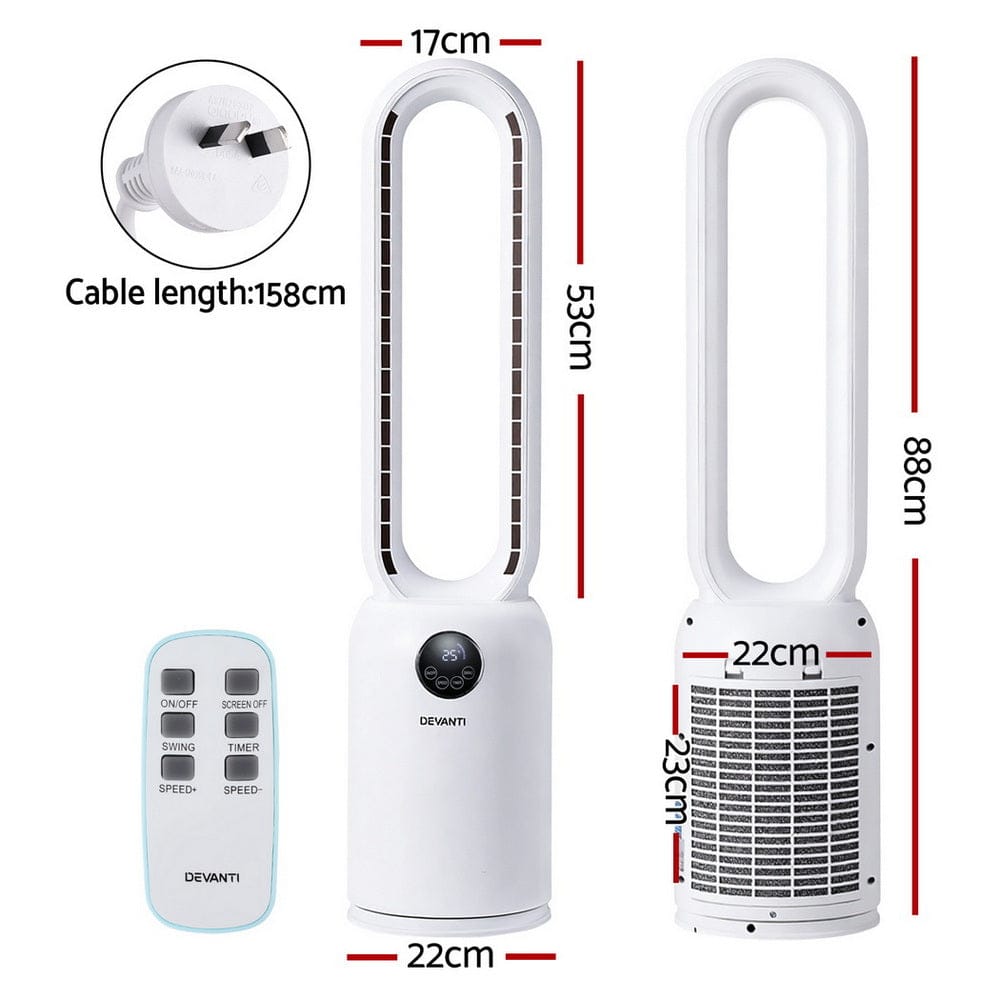 Devanti Appliances > Fans > Portable Fans Devanti 2in1 Bladeless Fan Air Purification W/ Remote 88cm