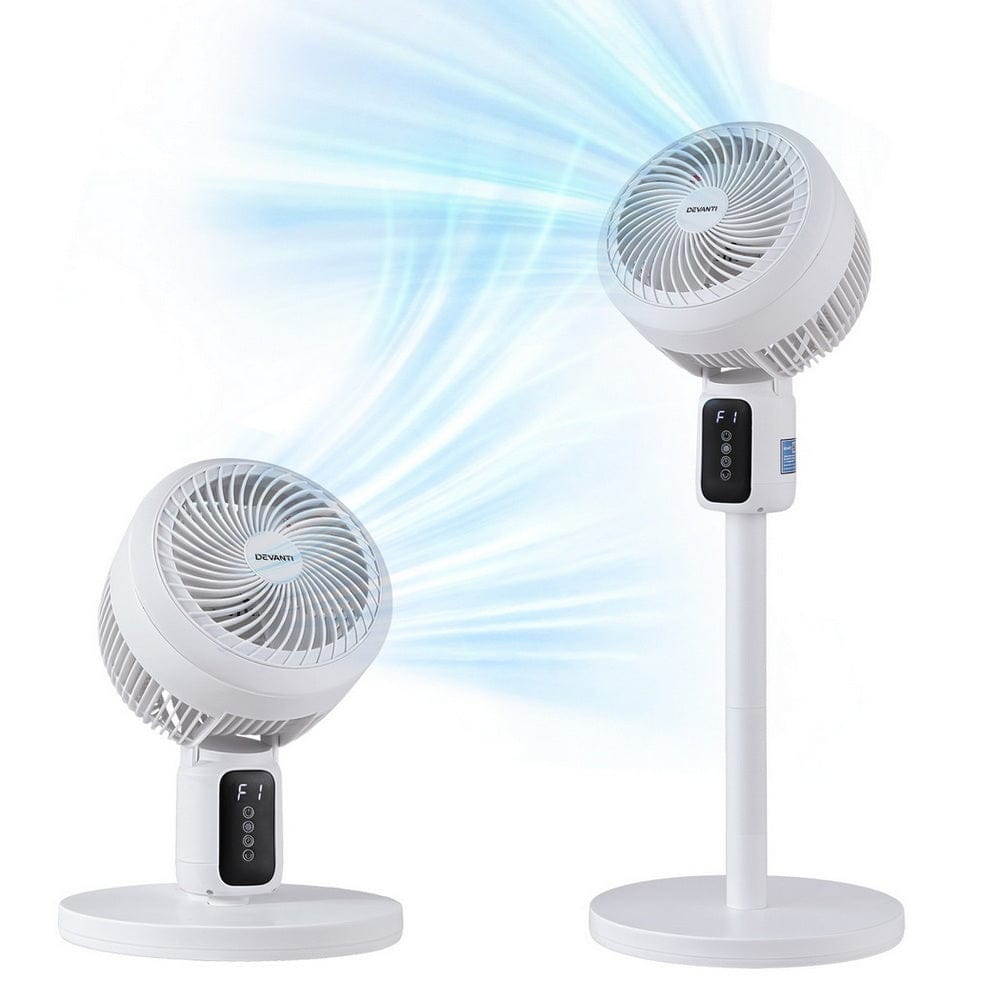 Devanti Appliances > Fans > Portable Fans Devanti Pedestal Fan W/ Remote 3 Speed 12H Timer Height Adjustable Cooling Fan