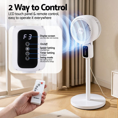 Devanti Appliances > Fans > Portable Fans Devanti Pedestal Fan W/ Remote 3 Speed 12H Timer Height Adjustable Cooling Fan
