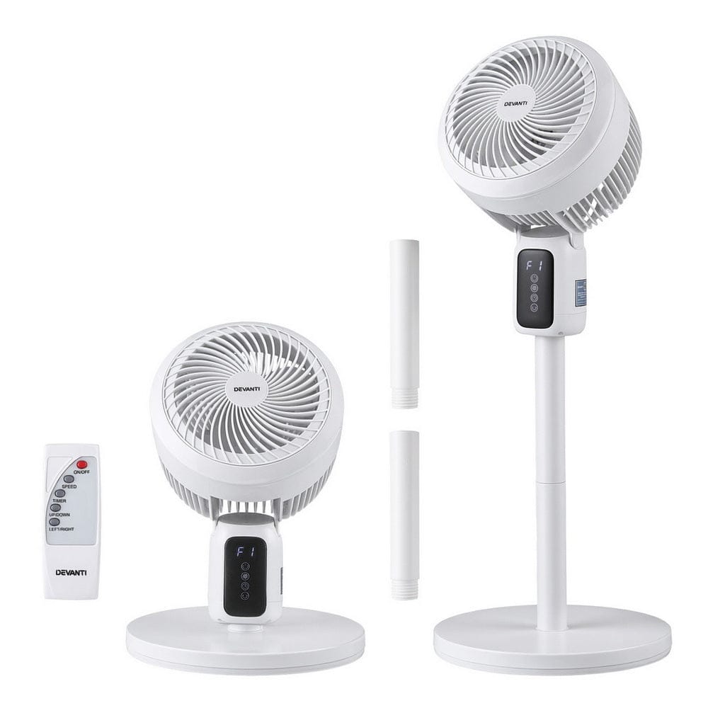 Devanti Appliances > Fans > Portable Fans Devanti Pedestal Fan W/ Remote 3 Speed 12H Timer Height Adjustable Cooling Fan