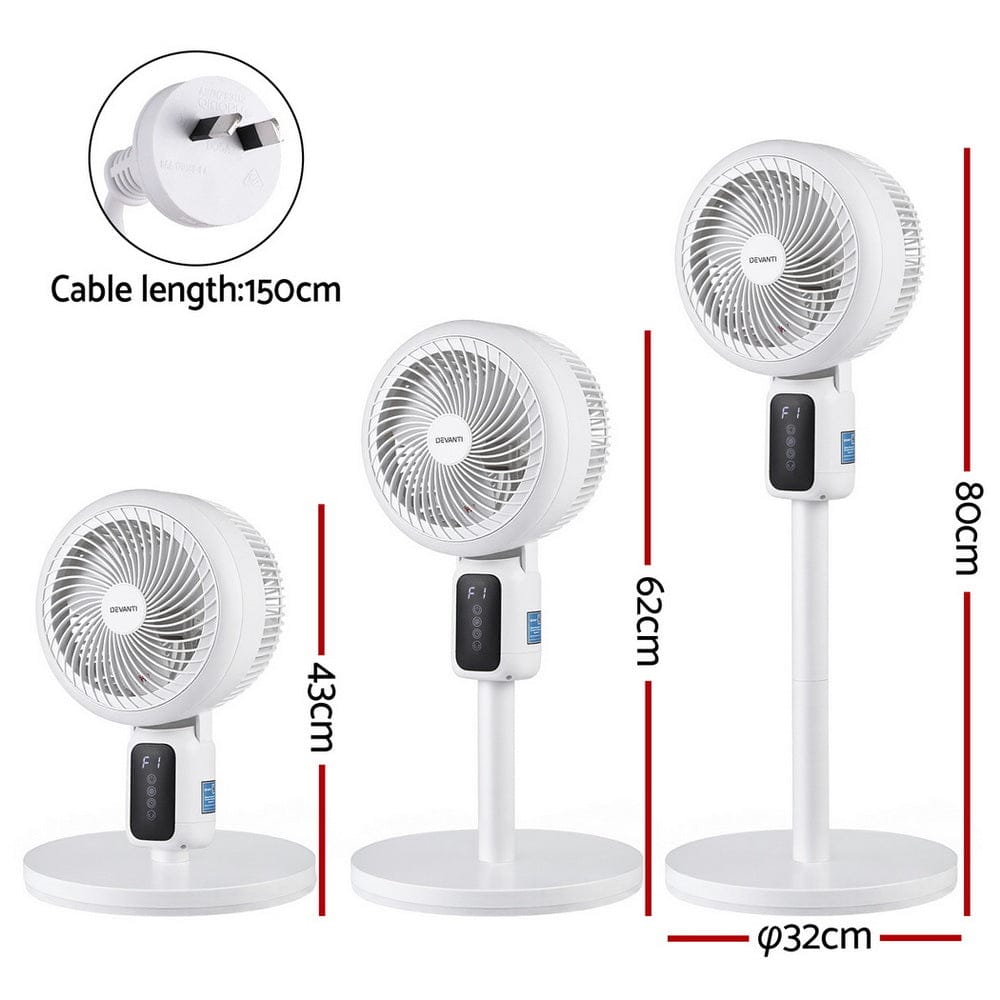 Devanti Appliances > Fans > Portable Fans Devanti Pedestal Fan W/ Remote 3 Speed 12H Timer Height Adjustable Cooling Fan