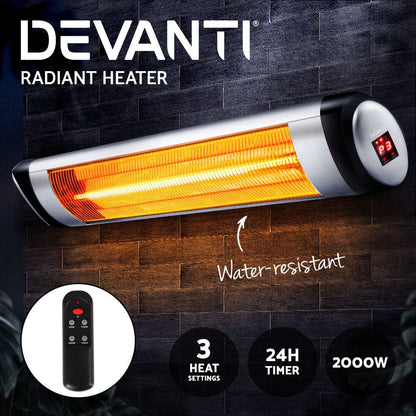 Devanti Appliances > Heaters > Electric Heaters Devanti Electric Strip Heater Radiant Heaters 2000W