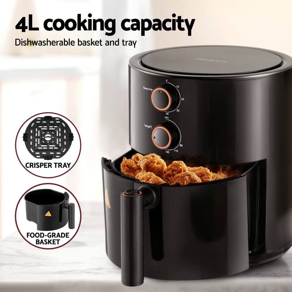 Devanti Appliances > Kitchen Appliances > Air Fryers Devanti 4L Air Fryer Knob Control 1500W