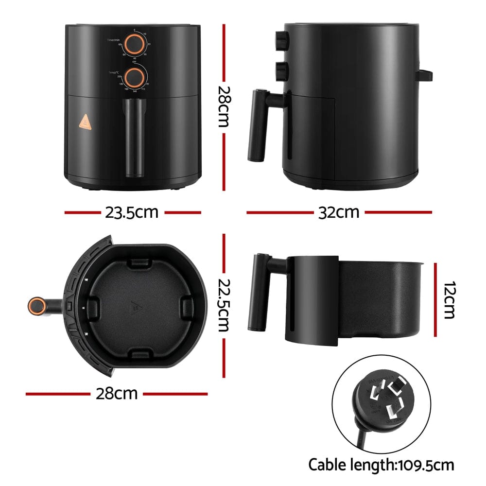 Devanti Appliances > Kitchen Appliances > Air Fryers Devanti 4L Air Fryer Knob Control 1500W