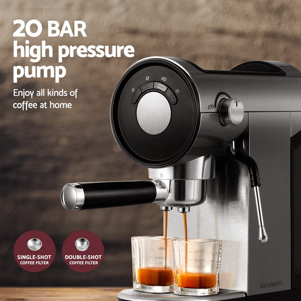 Devanti Appliances > Kitchen Appliances > Coffee Machines & Accessories Devanti 20 Bar Coffee Machine Espresso Cafe Maker