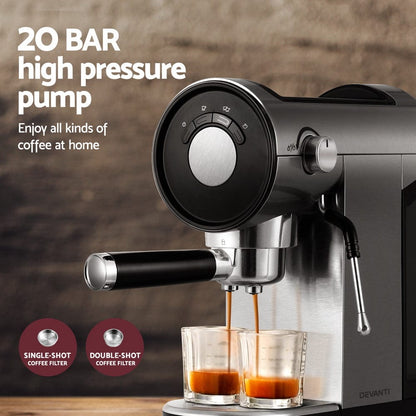 Devanti Appliances > Kitchen Appliances > Coffee Machines & Accessories Devanti 20 Bar Coffee Machine Espresso Cafe Maker