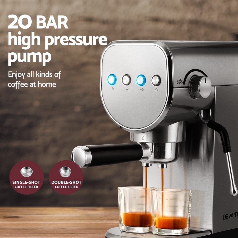 Devanti Appliances > Kitchen Appliances > Coffee Machines & Accessories Devanti 20 Bar Coffee Machine Espresso Cafe Maker