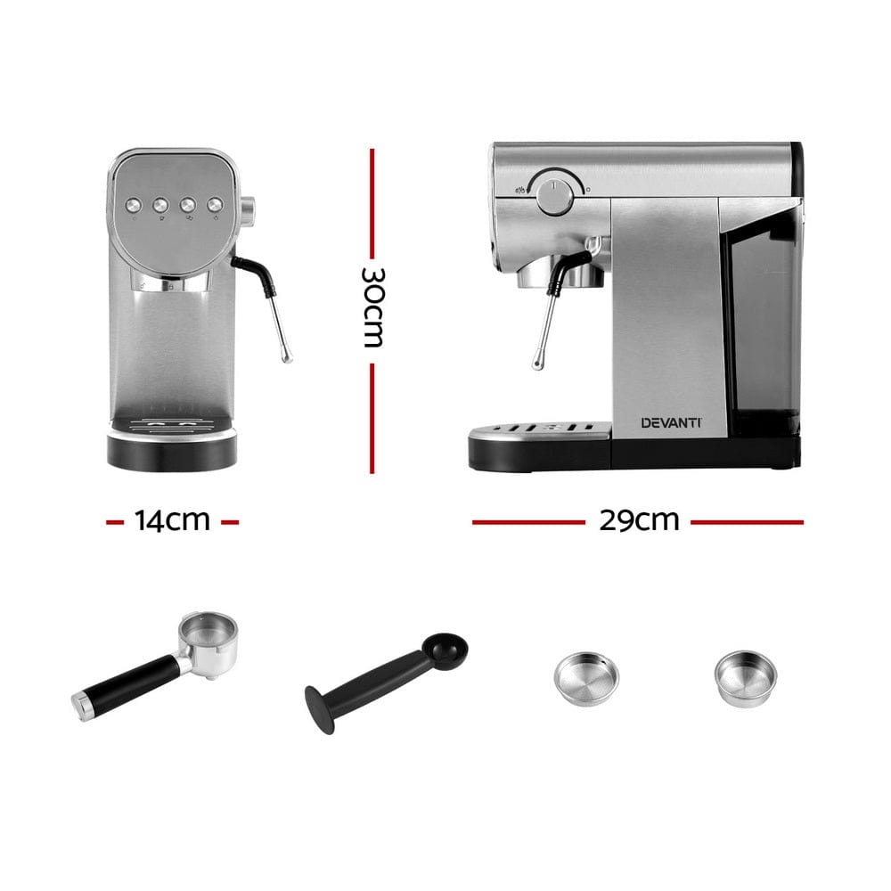 Devanti Appliances > Kitchen Appliances > Coffee Machines & Accessories Devanti 20 Bar Coffee Machine Espresso Cafe Maker
