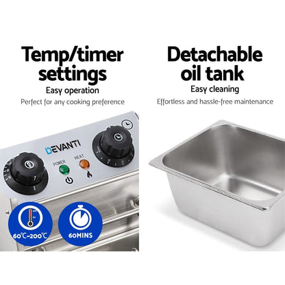 Devanti Appliances > Kitchen Appliances > Deep Fryers Devanti 10L Electric Commercial Deep Fryer Single Basket 2200W